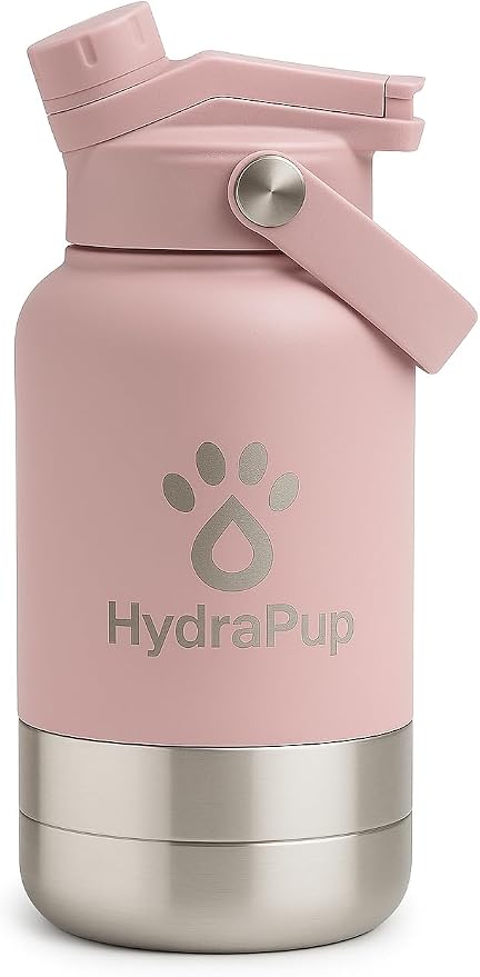 32oz Insulated Water Bottle with Dog Bowls – Human & Pet Shared Use, Stainless Steel Leakproof Travel Bottle (Rose Pink)