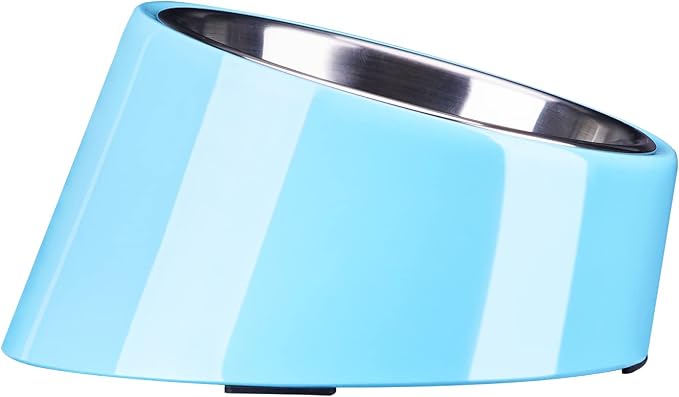 SuperDesign Mess Free 15° Slanted Bowl for Dogs and Cats, Tilted Angle Bulldog Bowl Dog Feeder, Non-Skid & Non-Spill, Easier to Reach Food L/2 Cup Blue