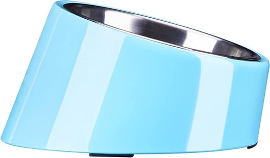 SuperDesign Mess Free 15° Slanted Bowl for Dogs and Cats, Tilted Angle Bulldog Bowl Dog Feeder, Non-Skid & Non-Spill, Easier to Reach Food L/2 Cup Blue