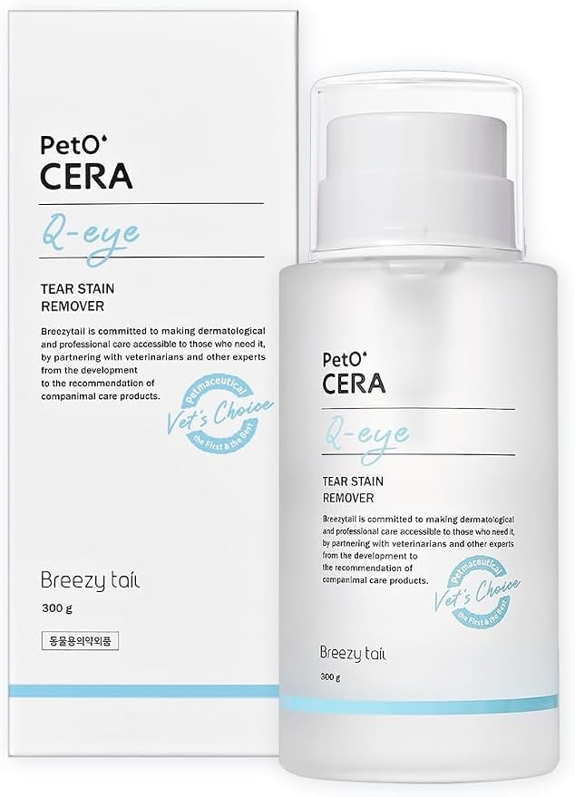 Breezytail PetO’Cera Q-Eye, Eye Stain Remover for Dogs and Cats, Removes Tear Stains, Discharge, Soothes, Neutralizes Odors, Vet Approved, Korean Pet Skin Care (10.1 fl oz, 300ml)