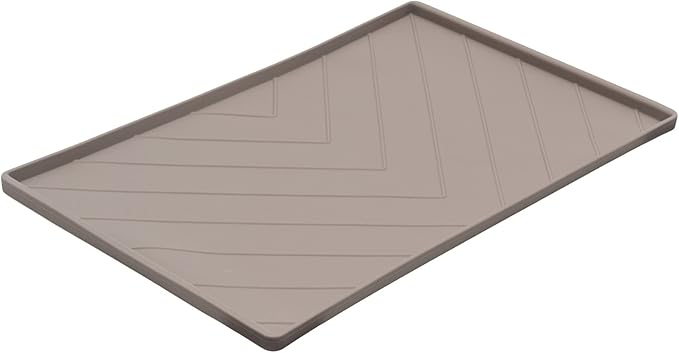 Messy Mutts Silicone Non-Slip Dog Bowl Mat with Raised Edge and Two Sides Reinforced with Metal Rods | Dog/Cat Bowl Mat with Spill-Proof Lip | Large, 24” x 16” | Dark Grey