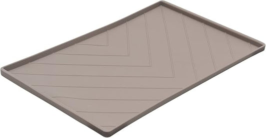 Messy Mutts Silicone Non-Slip Dog Bowl Mat with Raised Edge and Two Sides Reinforced with Metal Rods | Dog/Cat Bowl Mat with Spill-Proof Lip | Medium, 20” x 12” | Dark Grey