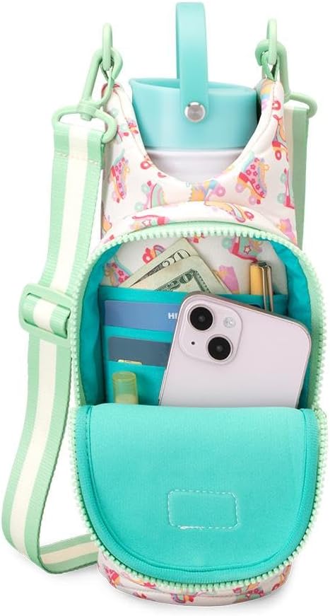 Swig Life Water Bottle Sling Bag, Water Bottle Holder with Adjustable Strap, Carrier Bag with Zippered Phone Pocket, Holds 36oz (Roller Rink)