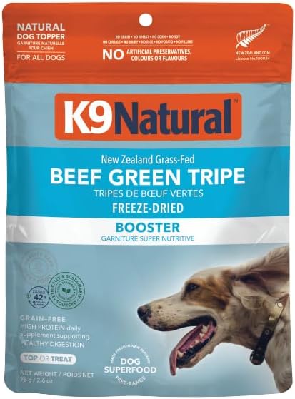 K9 Natural Freeze Dried Dog Food Topper with Verified Ingredients, Organ Meat Blend for Digestive Support, Human-Grade Freeze Dried Puppy Food & Dog Topping, Beef Green Tripe, 2.6oz
