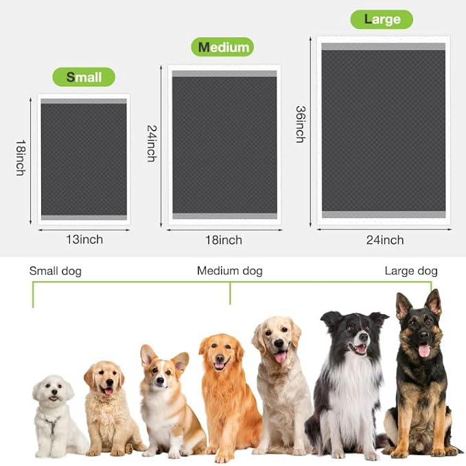 Jollywoods Disposable Dog Pee Pads, 13" x 18", 50 Counts | Odor-Control Bamboo Charcoal Fiber, Super Absorbent & Leak Proof Pet Training Pads, Quick Dry, For Dogs, Cats and Rabbits