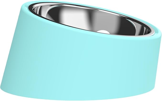 15° Tilted Dog Bowl for Small Dogs Flat-Faced Breeds - Anti-Choke Ergonomic Elevated Feeder Non-Slip Base - 2-in-1 Detachable Stainless Steel Food & Water Bowls - Calm Blue Cool & Clean - (S, Blue)