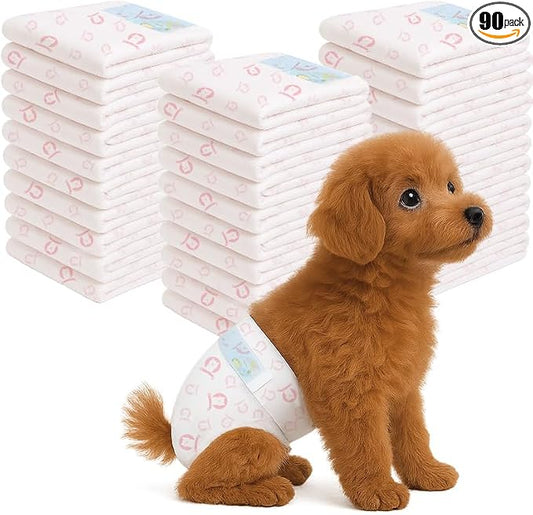 90 Count Disposable Dog Diapers Female, Super Absorbent Pink Puppy Doggie Diapers for Small Female Dogs Urination or Incontinence (Waist 10-16.5 in S)