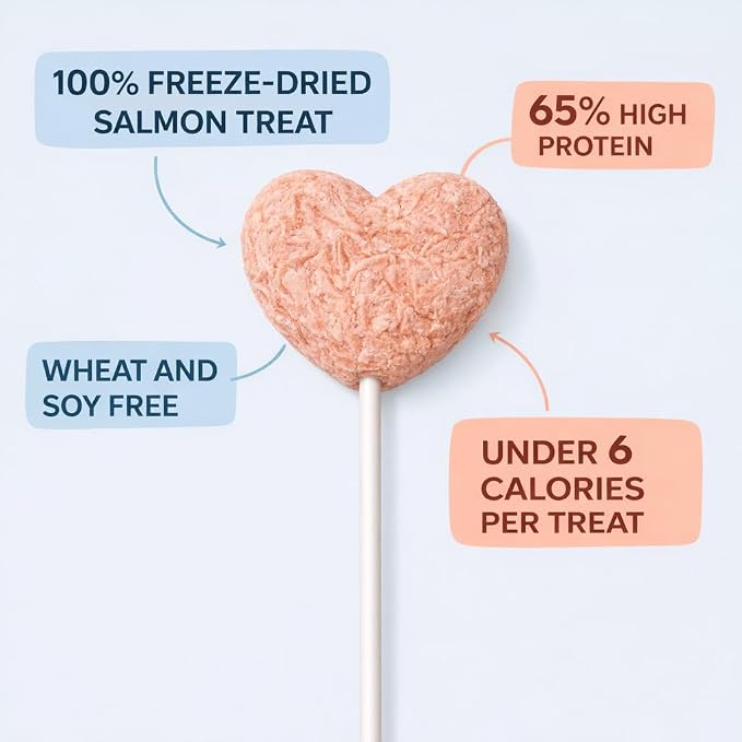 Freeze Dried Cat Treats Salmon Lollipops 12 Pops - High Protein Lickable Salmon Treats on Stick for Training Bonding - Cat Snacks No Artificial Flavors Preservatives for Kittens Cats All Ages