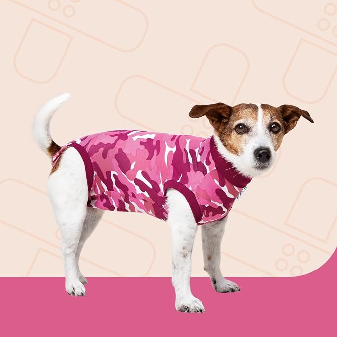 Suitical Recovery Suit for Dogs - Spay and Neutering Dog Surgery Recovery Suit for Male or Female - Soft Fabric for Skin Issues - 2XS Neck to Tail 13.0-16.5 Inches, 16-20 Inches Chest Pink Camouflage