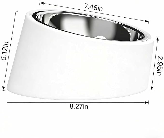 15° Tilted Dog Bowl for Small Dogs Flat-Faced Breeds - Anti-Choke Ergonomic Elevated Feeder Non-Slip Base - 2-in-1 Detachable Stainless Steel Food & Water Bowls - Pure White Clean & Simple (L, White)