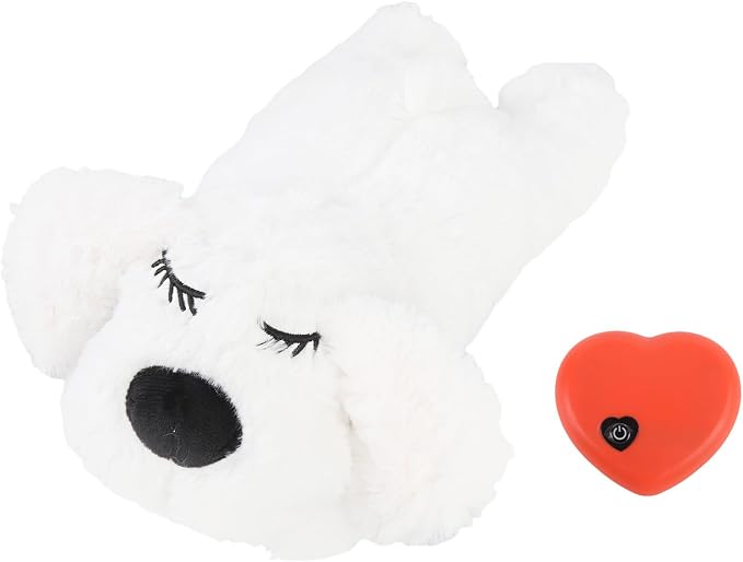 Puppy Toy with Heartbeat Stuffed Animal, for Dogs Pet Anxiety Relief Behavioral Sleep Aid Crate Kennel Training Toy (White)