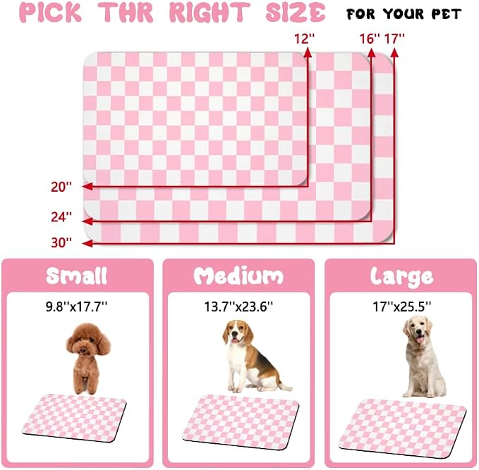 Dog Food Mats for Floors Waterproof, Pet Water Bowl Mats Pet Feeding Absorbent Placemats Plaid 16 * 24 inch