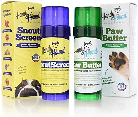 Handy Hound Paw Butter and SnoutScreen Dog Balm Bundle, Natural Paw and Snout Care for Dry Paws, Noses, Ears, Bare Spots and Sun-Exposed Outdoor Areas, Made in USA