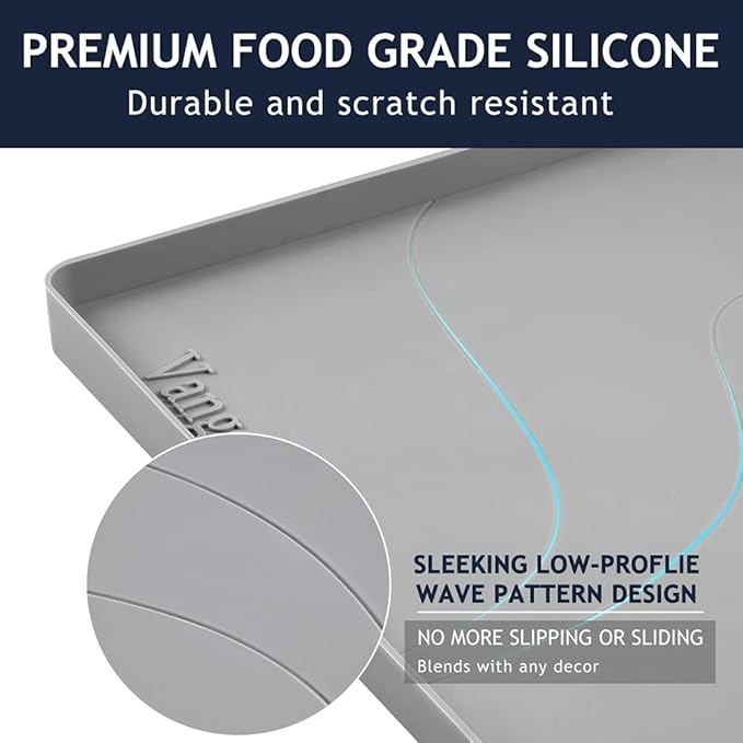 Heavy Duty Silicone Under Sink Mat for Kitchen&Bathroom 22" x 19",Waterproof Under Sink Rubber Mat Drip Tray, Raised Edge Under Sink Liner,Prevent Drips, Leaks, Spills,Grey