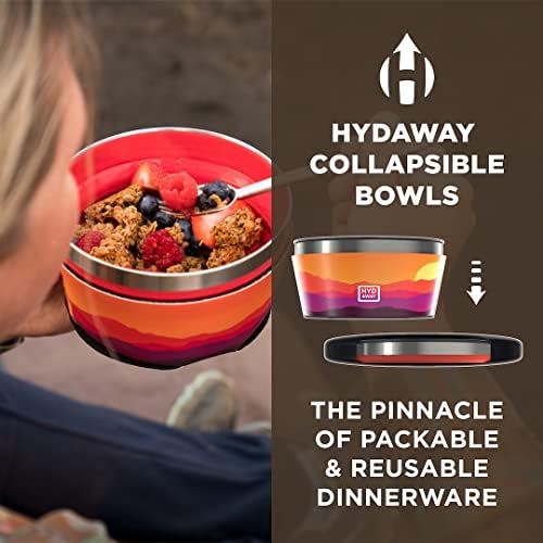 HYDAWAY Collapsible Bowl Bundle - Two 1-Quart and Two 1.5-Cup Insulated Bowls - BPA-Free, Press-Fit Lids, and Space-Saving Design for Camping, Travel, and Everyday Meals