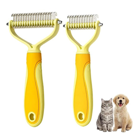 Dematting Comb for Dogs and Cats, 2026 Upgraded Pet Pro Tool Grooming, Dual-Sided Deshedding and Dematting Brush, Ergonomic Pet Grooming Brush, Gentle Pet Hair Remover Comb (Yellow)