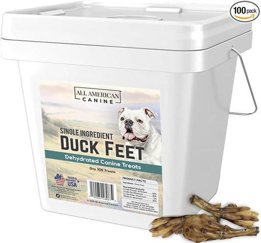 All American Canine 100 Natural Duck Feet Dog Treats– Single Ingredient, Dehydrated & Digestible – Crunchy, Low-Fat, High-Protein Chew for Joint Support & Dental Health – Made in USA