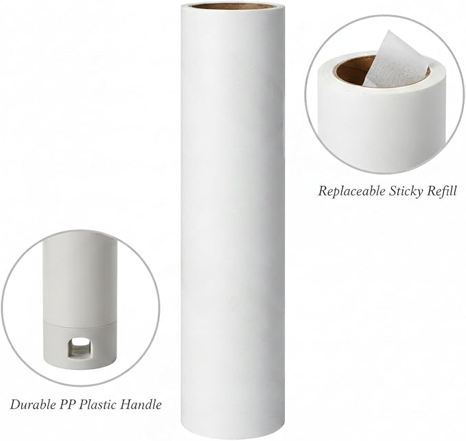 Lint Roller with Replaceable Sticky Refill, PP Plastic Handle for Pet Hair and Lint Removal from Clothing and Furniture