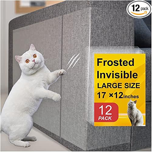 Anti-Cat Scratch Furniture Protector from Cats scratching-12-Pack NO PINS Pain Clear Sofa Guard Tape for Couches, Deterrent Pet Protection Film to Stop Cats Clawing Corners & Edges