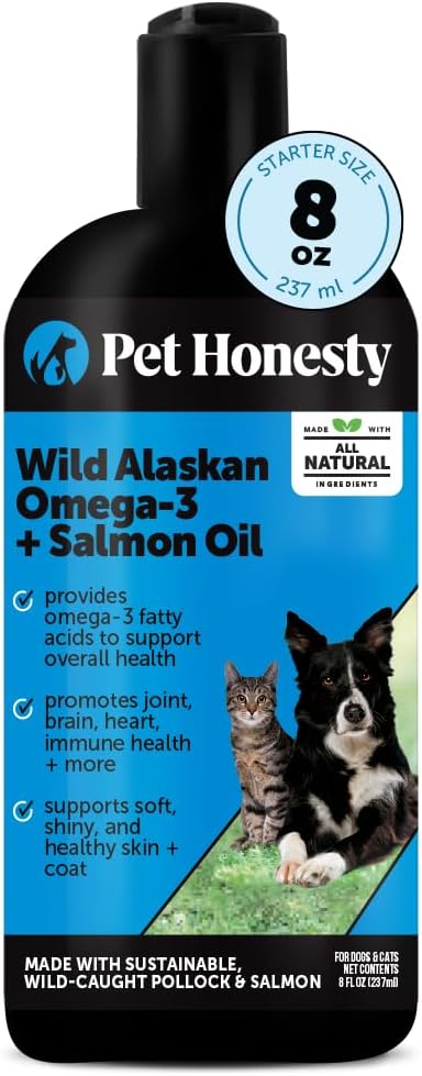 Wild Alaskan Omega-3 & Salmon Oil for Dogs and Cats - 100% Pure Natural Fish Oil for Skin & Coat Health, Shedding & Itch Relief - EPA DHA Fatty Acids for Joint Support & Heart - 8 oz