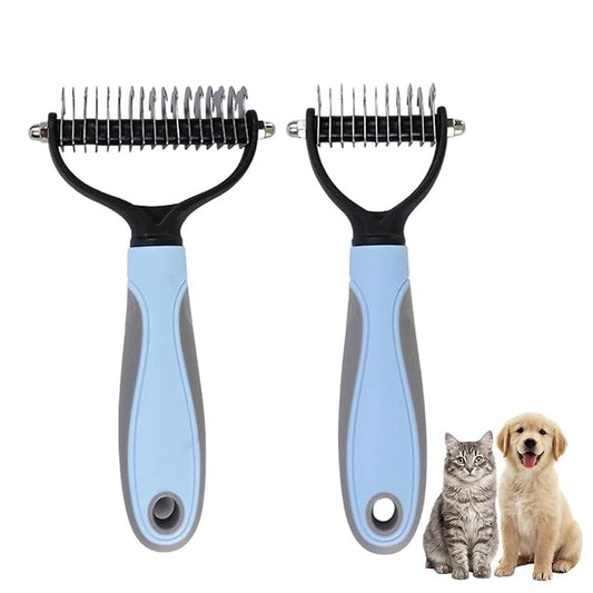 Dematting Comb for Dogs and Cats, 2026 Upgraded Pet Pro Tool Grooming, Dual-Sided Deshedding and Dematting Brush, Ergonomic Pet Grooming Brush, Gentle Pet Hair Remover Comb (Blue)