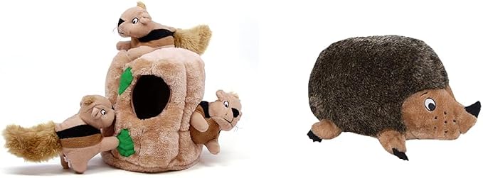 Outward Hound Hide A Squirrel Plush Dog Toy Puzzle, Large & Hedgehogz Plush Dog Toy, Medium