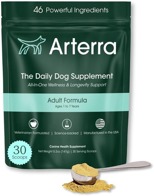 Adult Dog Powder Supplement & Food Topper – 46 Ingredients for Gut, Immune & Brain Health – Daily Longevity Multivitamin for Whole Body Wellness | 30 Scoops