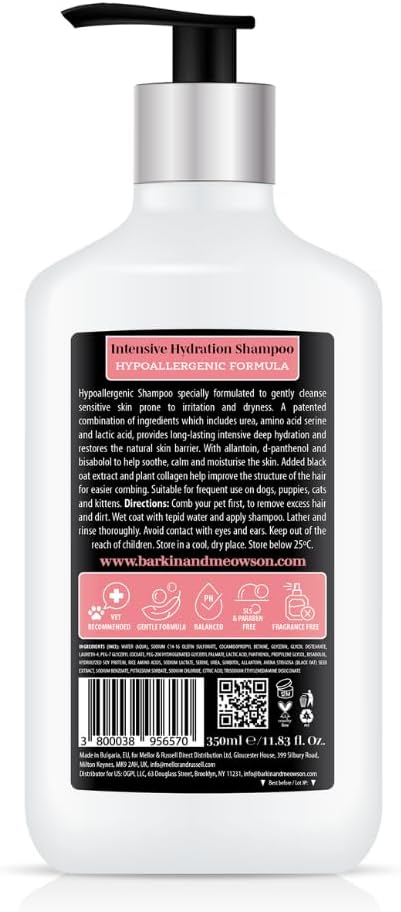 Barkin & Meowson MedExpert Hypoallergenic Intensive Hydration Shampoo 350ml / 11.83 fl.oz for Sensitive Skin, Dogs and Cats - Fragrance Free
