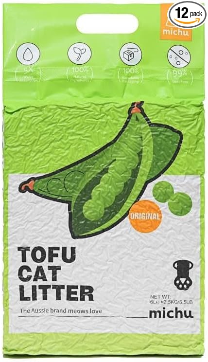 Michu Tofu Cat Litter Natural Clumping Tofu Cat Litter, Fast Clumping and Easily Scoop-able 5.5lb/88oz 5 Scents - Original, 12 Pack