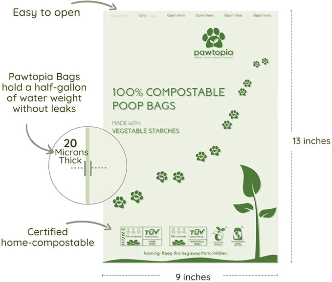 Pawtria Certified Home Compostable Dog Poop Bags (240) + Paper Dispenser, Poop Bags for Dogs, Cat Litter, Vegetable Starches, Dog Waste Bags, Leakproof, Easy to Open, Give Back