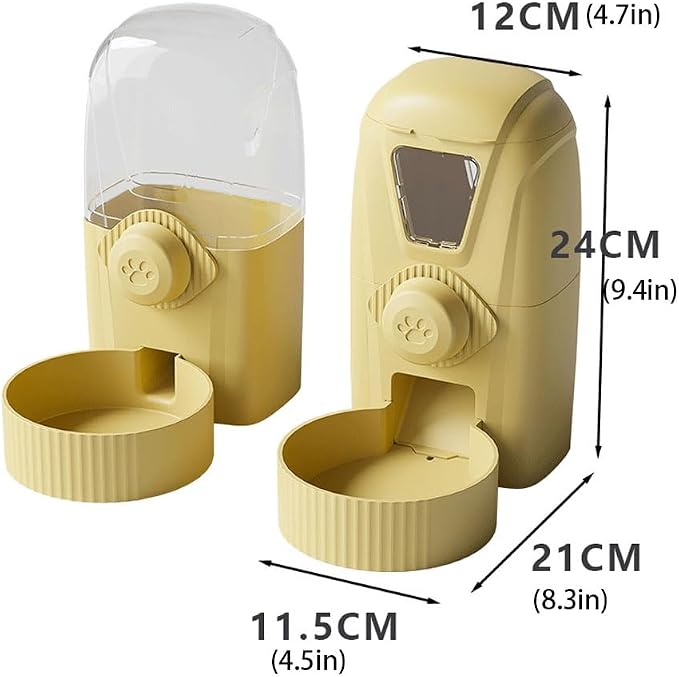 Hanging Pet Feeder Water Dispenser Set - 2-in-1 Gravity Food Water Bowl for Cats Small Dogs Rabbits, Cage Mounted No-Spill Pet Feeding Station (Yellow)