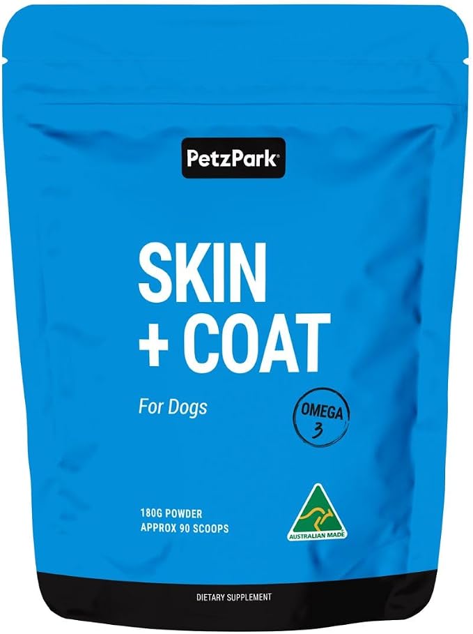 Petz Park Dog Skin and Coat Supplement 90 Scoops, Omega 3 for Dogs, Fish Oil for Dogs Skin and Coat Support, Dog Food Topper Powder, Dog Health Supplement Made in Australia