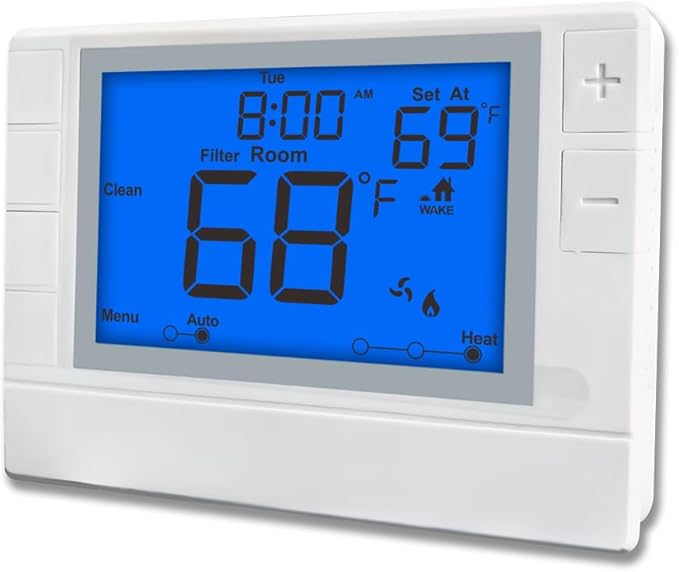 Super Programmable Thermostat for Home，2 Heat/1 Cool Heat Pump Or 1 Heat/1 Cool Conventional Systems, Blue Backlight
