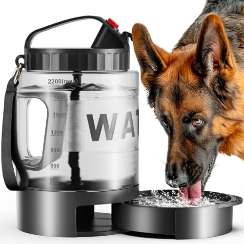 2 Pack Color Black Dog Water Dispenser, Camping Essentials, Large Travel Bottle with Pull-Out Drinking Bowl, Portable Beach Accessories, Car Water Container for Dogs, BPA Free,77 & 54 OZ