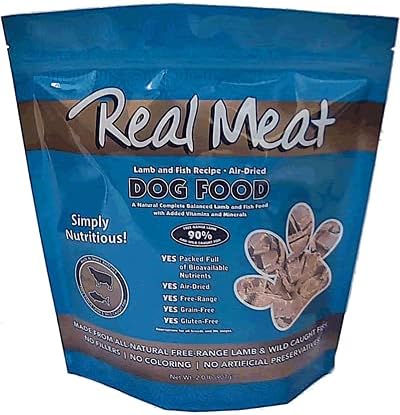 Real Meat Air Dried Dog Food w/ Real Lamb & Fish - Four 2lb Bag of Grain-Free Real Meat Dog Food Sourced from Free-Range Lamb & Ocean-Caught Fish - Digestible, All-Natural, & High-Protein Lamb & Fish