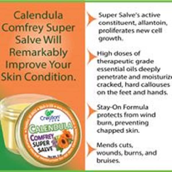 Calendula Comfrey Super Salve 8OZ- (2-4 oz Jars), by Creation Farm Balm Soothes Baby Bottoms, Hand Cream for Dry Cracked skin, Tattoos and Beards Grown and Made in USA from Real Herbs