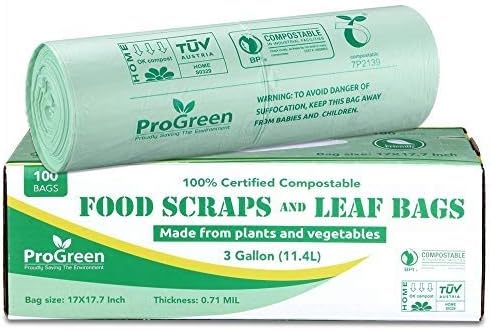 Compostable Trash Bags 3 Gallon, Extra Thick 0.71 Mil, 100 Count, Small Kitchen Compost Bin Bags, Food Scraps Yard Waste Bags, Compost ASTM D6400 BPI and TÜV AUSTRIA Certified