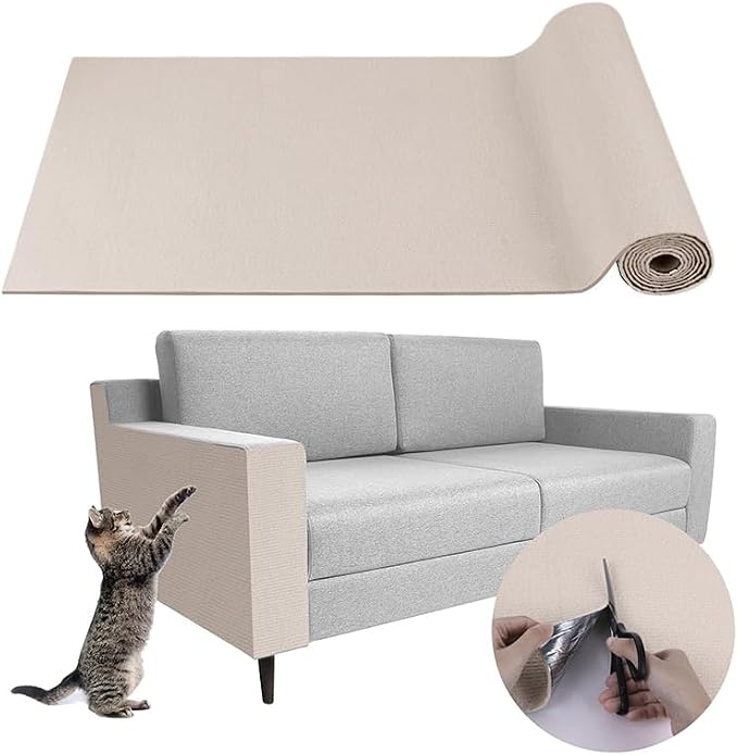 Cat Scratching Mat, Furniture Protector, Self-Adhesive (Nails Included in the Package) (Beige, 11.8 x 78.7 inch)
