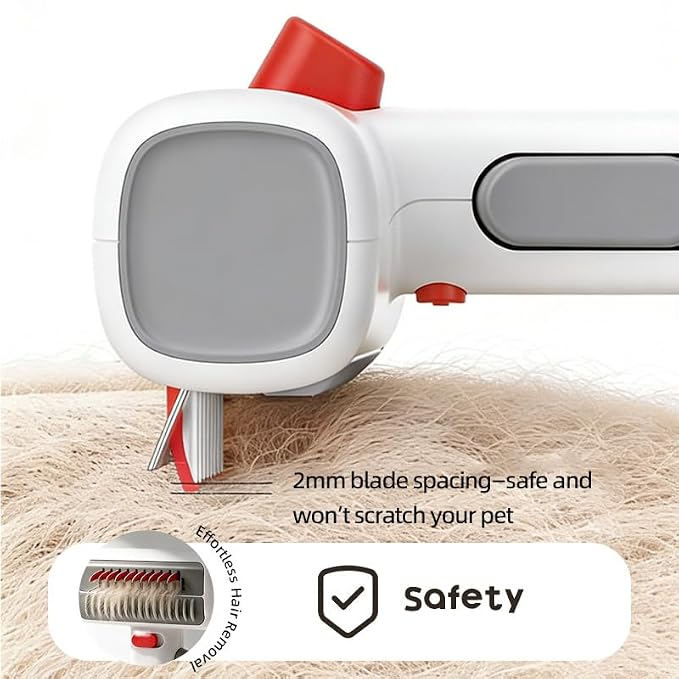 2 in 1 Pet Dematting & Deshedding Brush, One-Click Self Cleaning Dog Cat Grooming Comb with Safety Lock & Protective Cover, 2mm Safe Blade Pet Hair Remover for Dogs Cats Rabbits