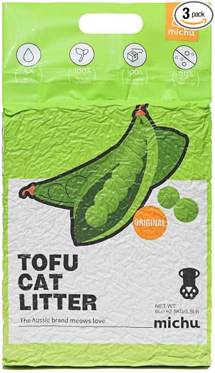 Michu Tofu Cat Litter Natural Clumping Tofu Cat Litter, Fast Clumping and Easily Scoop-able 5.5lb/88oz 5 Scents - Original, 3 Pack