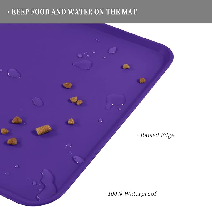 Reopet Silicone Pet Feeding Mat - Waterproof & Non-Slip Dog Cat Placemat | High Raised Edges Prevent Food & Water Spills to Protect Floors, Easy to Clean, Fit for Dog Cat Bowls