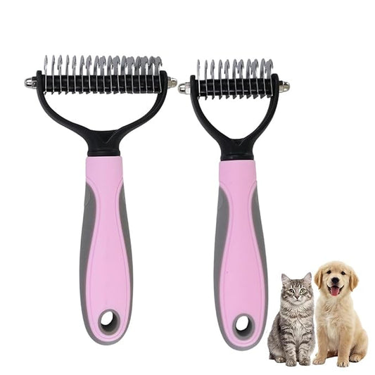 Dematting Comb for Dogs and Cats, 2026 Upgraded Pet Pro Tool Grooming, Dual-Sided Deshedding and Dematting Brush, Ergonomic Pet Grooming Brush, Gentle Pet Hair Remover Comb (Pink)