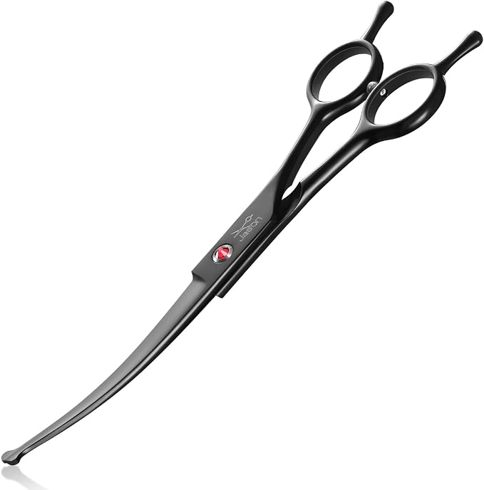 JASON 7" Dog Grooming Shear - Professional Up-curved Scissor with Round Tips Japanese Stainless Steel Hair Scissor for Dogs, Cats and Other Pets (Curved with Round Tips, Black) Christmas Gift