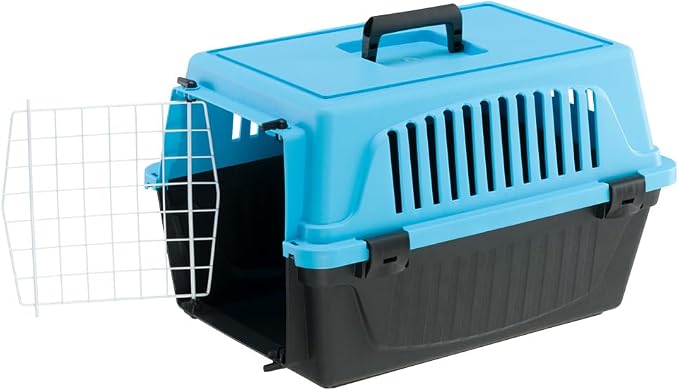 Ferplast Cat Carrier Small Dog Carrier, Secure, Practical, Easy to Clean, Durable Pet Dog/Cat Travel Box Cage up to 5 Kg. 48 x 32.5 x h 29 cm. Blue