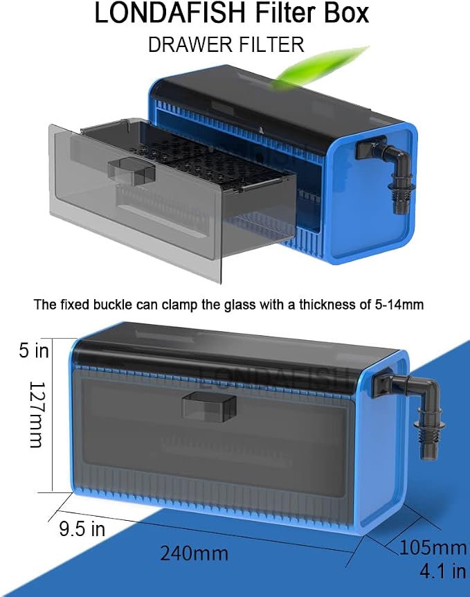 LONDAFISH Aquarium Filter Box, Fish Tank Filter Waterfall Flow Fliter Box, Fountain Pump, High Lift Submersible Water Pump, Hydroponics, Filter Accessories, Filter Media (Filter Box)