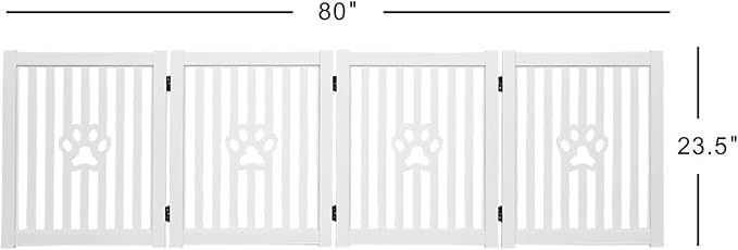 4 Panel Dog Gate - White - Foldable Wooden Freestanding Pet Gate, 80" L x 23.6" H, for Doorways, Halls & Stairs, 360 Degree Rotated Hinges
