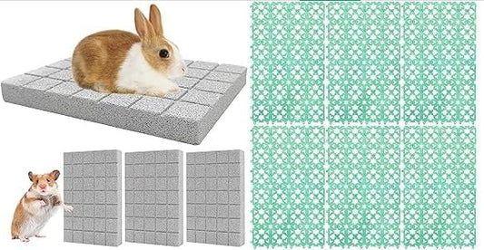 Hamiledyi Rabbit Scratch Foot Pads - 4 PCS Natural Small Animal Lava Stone Teeth Grinding & Scratching Pad Rabbit Cage Mats 6 Pcs Rabbit Resting Mat for Wire Floor Cages Plastic Bunny Feet Pad