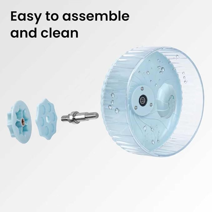 Silent Hamster Wheel, 8in Hamster Wheel No Stand, Double-Bearing Quiet Spinner for Syrian Hamsters, Hedgehogs, Mice & Small Pets, Blue