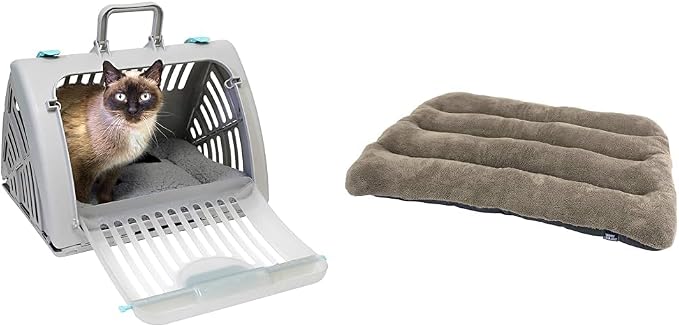 SportPet Cat Carrier with Waterproof Bed - Front Door Plastic Collapsible Carrier, Fits Pets Up to 25 lb (CM-10064-CS01)