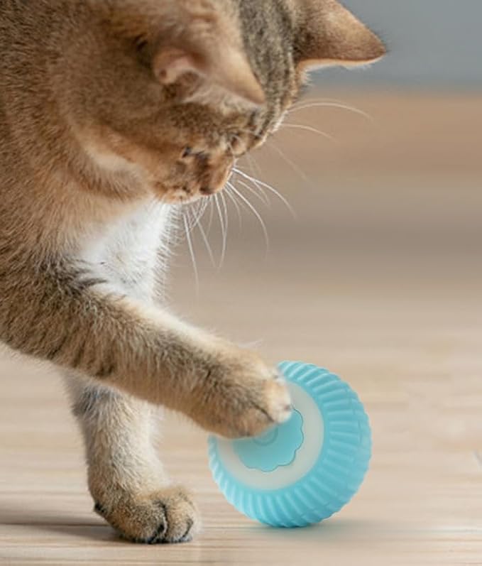 Smart Interactive Cat Toy Ball, Automatic Moving Cat Ball with Obstacle Avoidance, LED Light, Silicone Self-Rolling Cat Toy for Indoor Cats, Stimulate Hunting Instinct, Relieve Boredom (Blue)